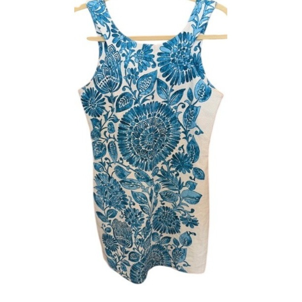 Just Taylor Blue White Floral Sleeveless Shift Dress Womens Size‎ 4 Cotton Blend